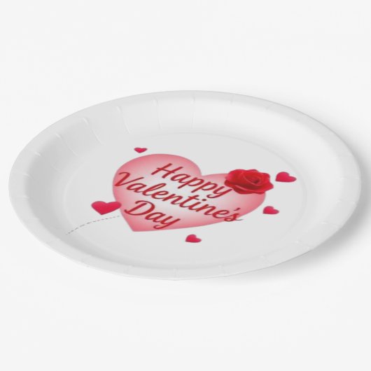 Happy Valentine's Day niedlich Heart Pappteller (Schrägansicht)