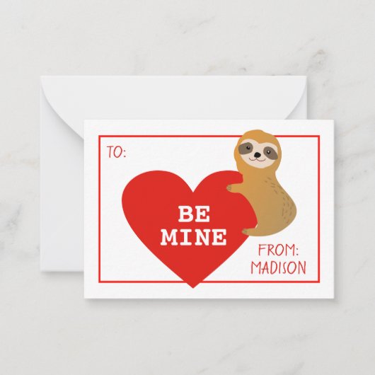 Happy Valentine's Day | Niedlich Heart Sloth Mitteilungskarte (Vorderseite)