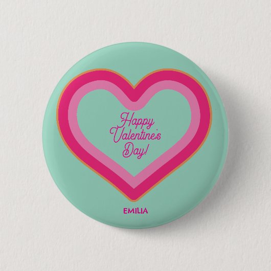 Happy Valentine's Day Niedlich Hot Pink Heart Girl Button (Vorderseite)