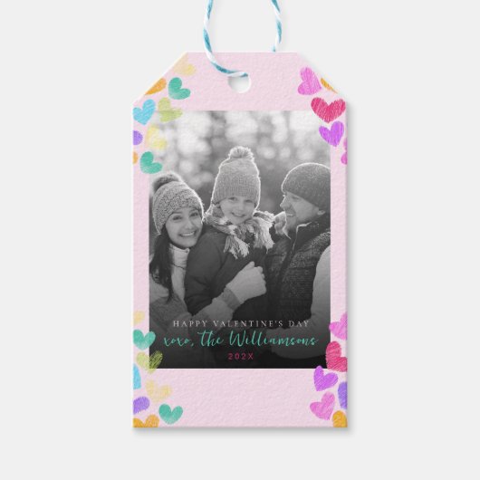 Happy Valentines Day Niedlich Pastel Hearts Foto Geschenkanhänger (Vorderseite)