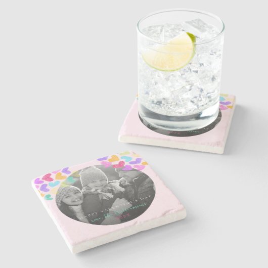 Happy Valentines Day Niedlich Pastel Hearts Foto Steinuntersetzer (Seitenansicht)