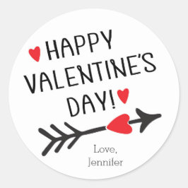 HAPPY VALENTINE'S DAY Niedlich Red Heart Arrow Mod Runder Aufkleber