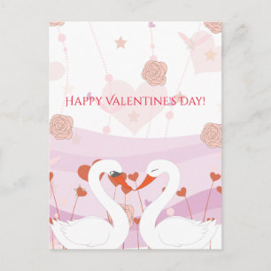 Happy Valentine's Day Niedlich Romantische Schwäne Feiertagspostkarte