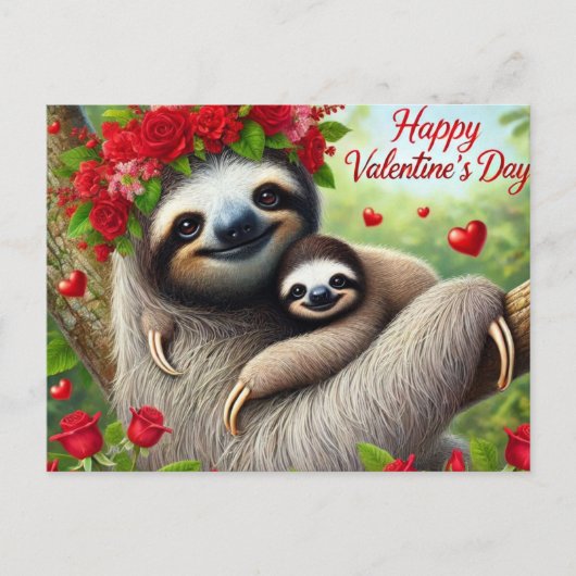 Happy Valentine's Day Niedlich Sloth Postkarte (Vorderseite)