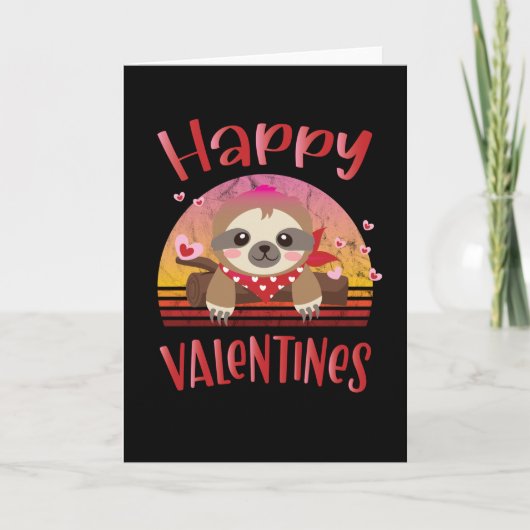 Happy Valentines Day Niedlich Sloth Retro Vintages Karte (Vorderseite)