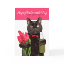Happy Valentines Day Niedliche Katze mit Blume