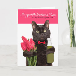 Happy Valentines Day Niedliche Katze mit Blume Feiertagskarte