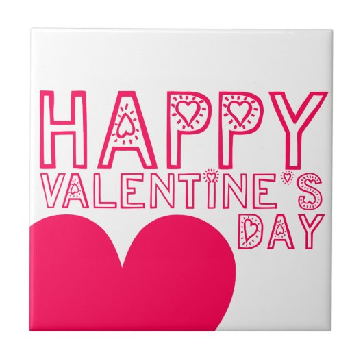 Happy Valentine's day Niedliche Typografie Tile Fliese (Vorderseite)