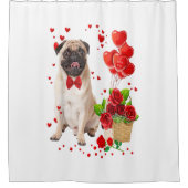 Happy Valentines Day Niedlicher Mops _ Herz Blume  Duschvorhang (Vorderseite)