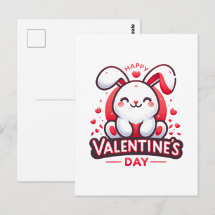 Happy Valentine's Day Niedliches Kaninchen Postkarte