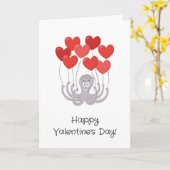 Happy Valentine's Day Octopus Red Heart Balloons Karte (Gelbe Blume)