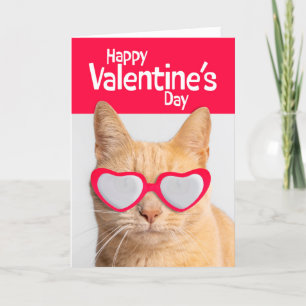 Happy Valentines Day Orange Tabby in Brillen Feiertagskarte