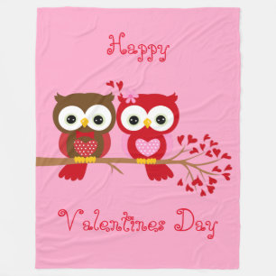 Happy Valentines Day Owls Fleecedecke
