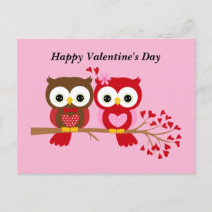 Happy Valentine's Day Owls Postkarte