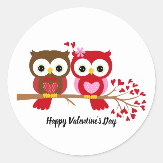 Happy Valentine's Day Owls Runder Aufkleber (Vorderseite)