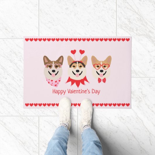 Happy Valentines Day Pembroke Welsh Corgi Hunde Fußmatte (Indoor)