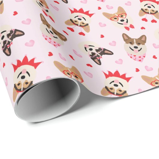 Happy Valentines Day Pembroke Welsh Corgi Hunde Geschenkpapier (Rolleneckpunkt)