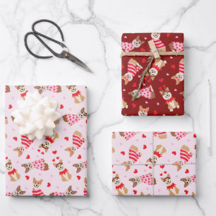Happy Valentines Day Pembroke Welsh Corgi Hunde Geschenkpapier Set
