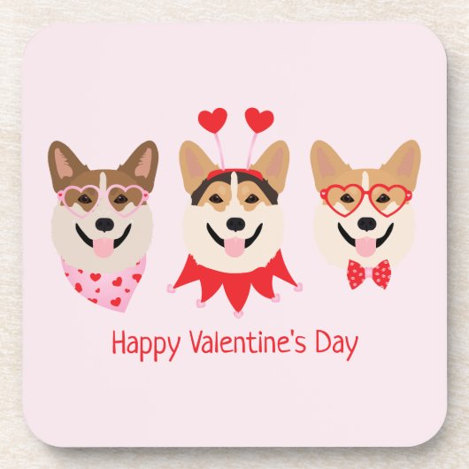Happy Valentines Day Pembroke Welsh Corgi Hunde Getränkeuntersetzer (Vorderseite)