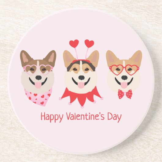 Happy Valentines Day Pembroke Welsh Corgi Hunde Getränkeuntersetzer (Vorne)