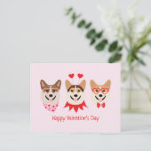Happy Valentines Day Pembroke Welsh Corgi Hunde Postkarte (Stehend Vorderseite)