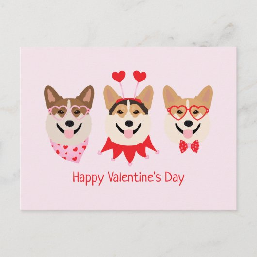 Happy Valentines Day Pembroke Welsh Corgi Hunde Postkarte (Vorderseite)