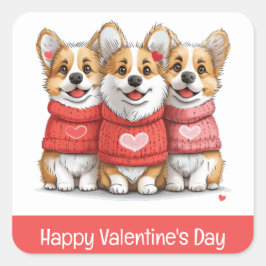 Happy Valentines Day Pembroke Welsh Corgi Hunde Quadratischer Aufkleber