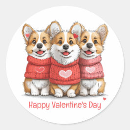 Happy Valentines Day Pembroke Welsh Corgi Hunde Runder Aufkleber