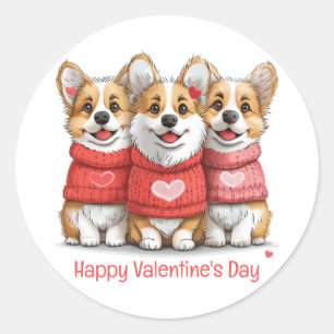 Happy Valentines Day Pembroke Welsh Corgi Hunde Runder Aufkleber