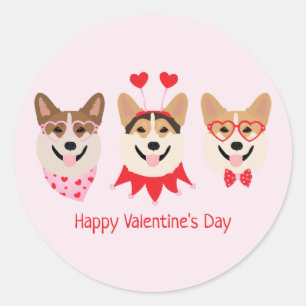 Happy Valentines Day Pembroke Welsh Corgi Hunde Runder Aufkleber