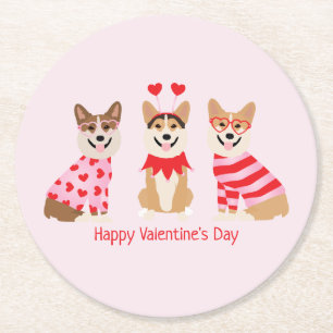 Happy Valentines Day Pembroke Welsh Corgi Hunde Runder Pappuntersetzer