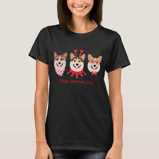 Happy Valentines Day Pembroke Welsh Corgi Hunde T-Shirt (Vorderseite)