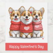 Happy Valentines Day Pembroke Welsh Corgi Hunde Weinetikett (Einzelnes Label)