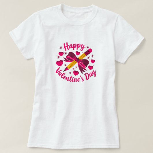 Happy Valentine's Day Pencil Herzen T-Shirt (Design vorne)