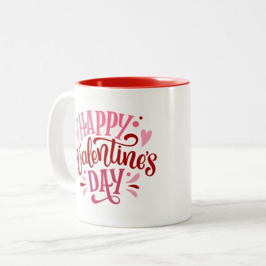 "Happy Valentines Day" Personalisiert Zweifarbige Tasse (Vorderseite Links)