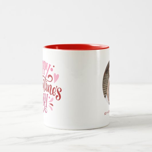 "Happy Valentines Day" Personalisiert Zweifarbige Tasse (Mittel)