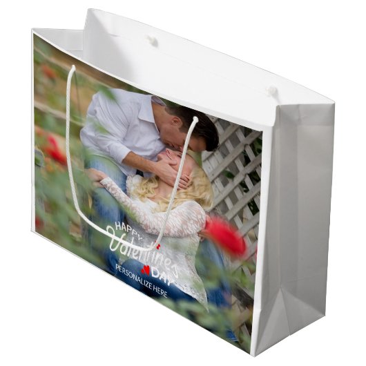 Happy Valentine's Day Personalisierte Geschenktasc Große Geschenktüte (Vorderseite Schrägansicht)
