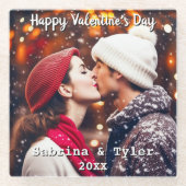 Happy Valentine's Day Personalisiertes Foto & Name Glasuntersetzer (Vorderseite)