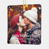 Happy Valentine's Day Personalisiertes Foto & Name Keramikornament (Links)