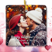Happy Valentine's Day Personalisiertes Foto & Name Keramikornament