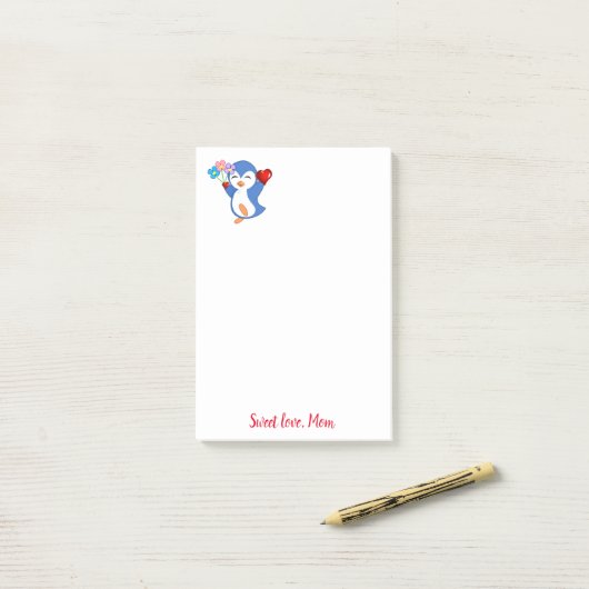 Happy Valentine's Day Pinguin Post it Note Post-it Klebezettel (Auf Schreibtisch)