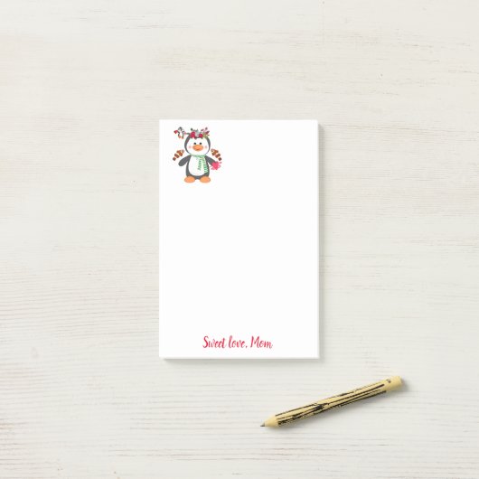 Happy Valentine's Day Pinguin Post it Note Post-it Klebezettel (Auf Schreibtisch)