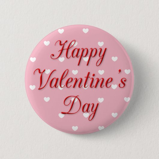 Happy Valentine's Day Pink and White Heart Button (Vorderseite)