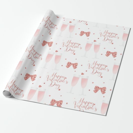 Happy Valentines Day Pink Champagner Brille Geschenkpapier (Ungerollt)