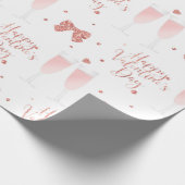 Happy Valentines Day Pink Champagner Brille Geschenkpapier (Ecke)