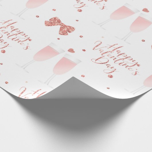 Happy Valentines Day Pink Champagner Brille Geschenkpapier (Ecke)