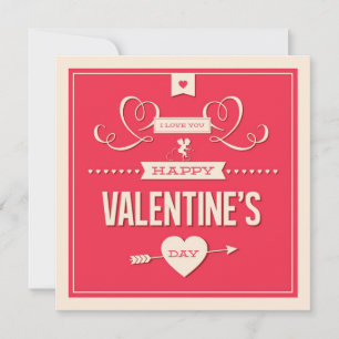 Happy Valentine's Day Pink Flat Card Feiertagskarte