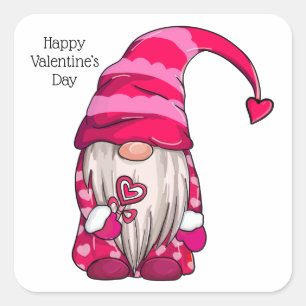 Happy Valentine's Day Pink Gnome Herz Quadratischer Aufkleber