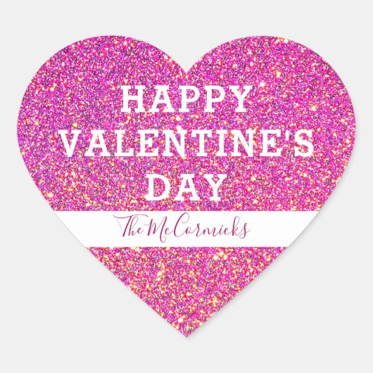 Happy Valentines Day Pink Gold Glitzer Herz-Aufkleber (Vorderseite)