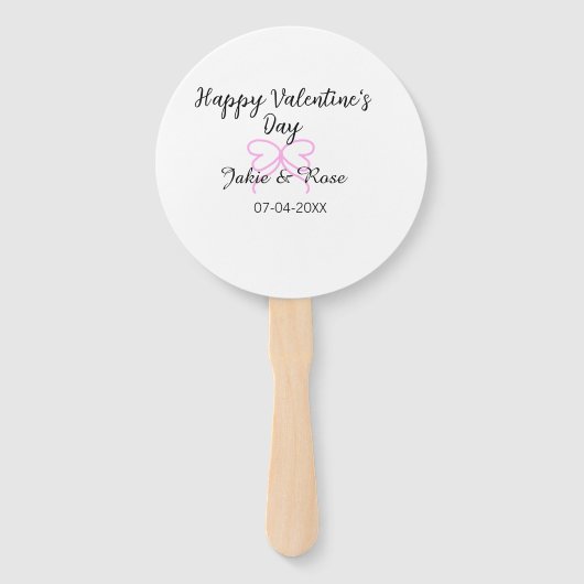 Happy Valentine's day pink heart bow name date sty Fächer (Vorderseite)